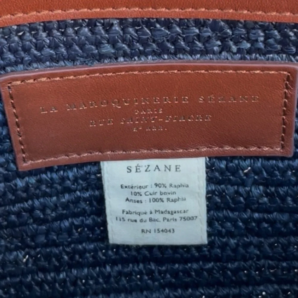 SEZANE Navy Blue Woven Braided Raffia Shoulder Bag Chain Link Strap Isabelle Bag - Picture 13 of 14